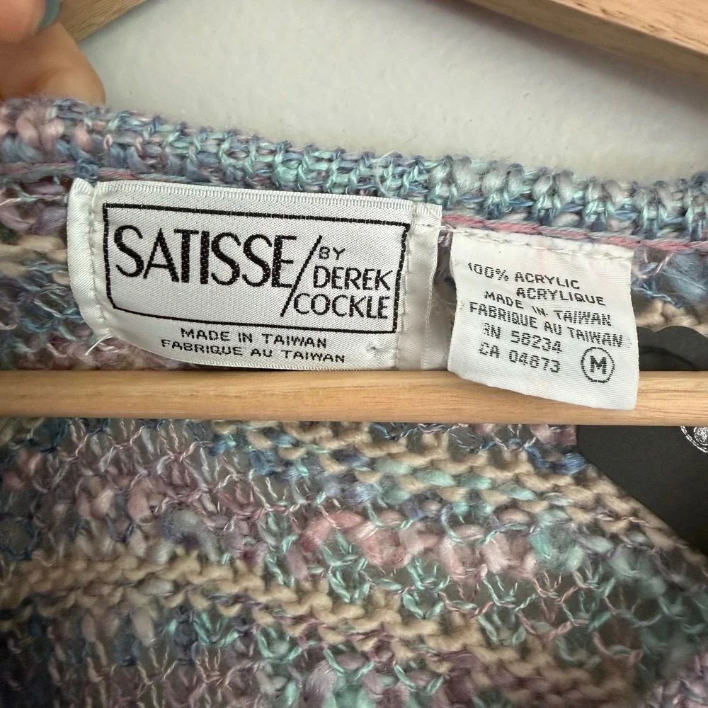 Vintage Satisse‎ Pastel Knit V-Neck Sweater Pink Blue M Grandmacore Cottagecore